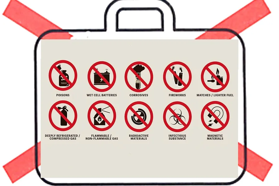 <p><strong>What items are prohibited from being carried on an airplane?</strong></p><p><br></p>